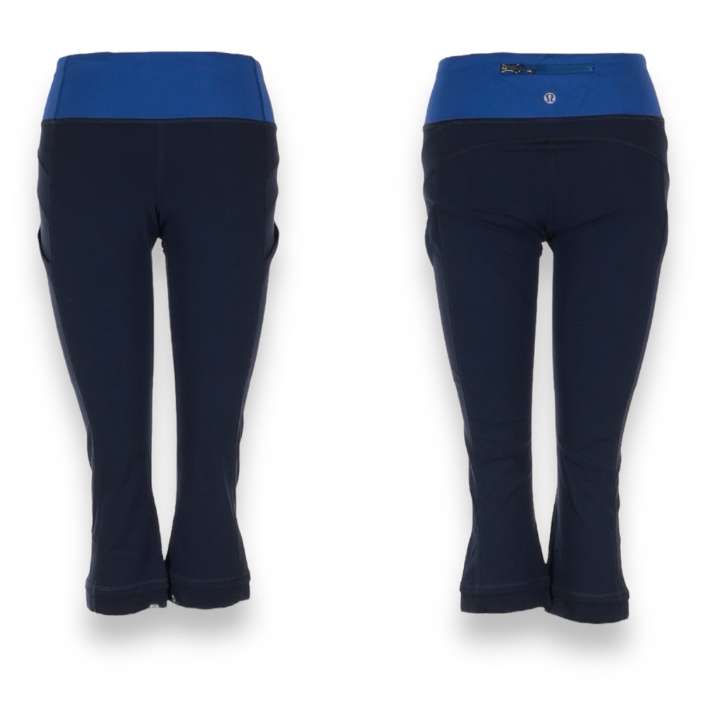 Lululemon 19” Crops with Mesh Details Black Blue size 4